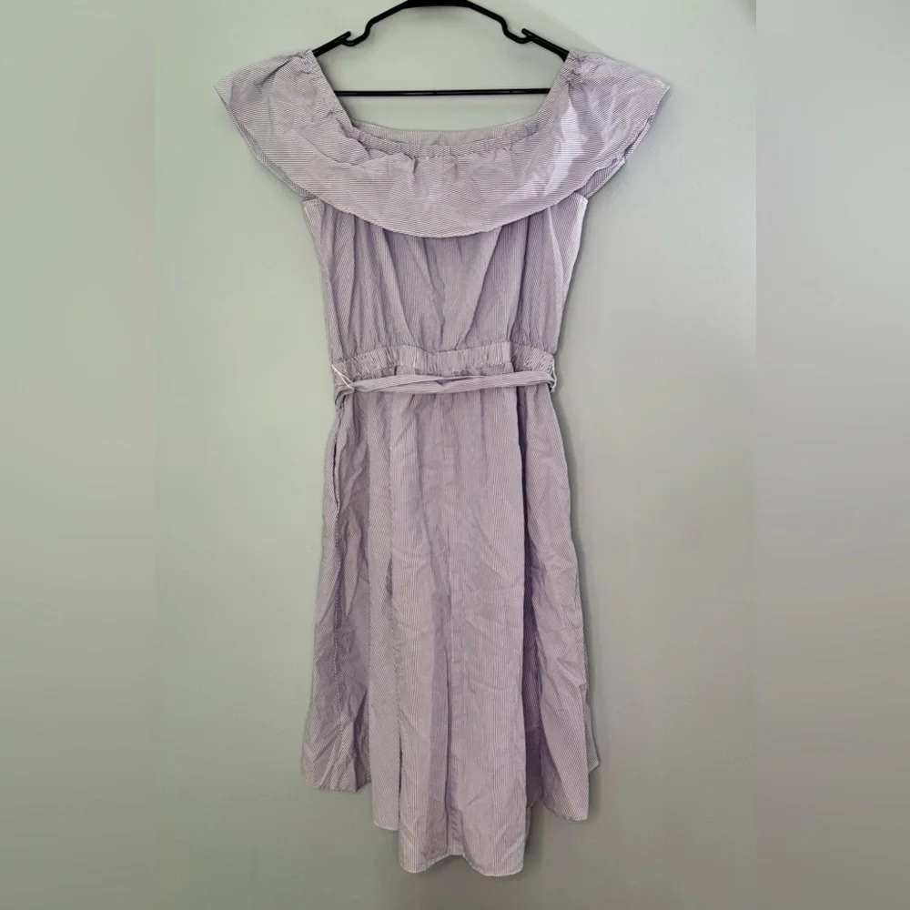 Saks Fifth Avenue Dress Off Shoulder High Low Size Large Summer Flowy Stripes